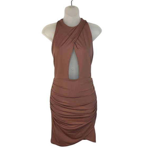 Shein Purple Wrap Cut Out Bust Ruched Mini Dress XS - Picture 1 of 5